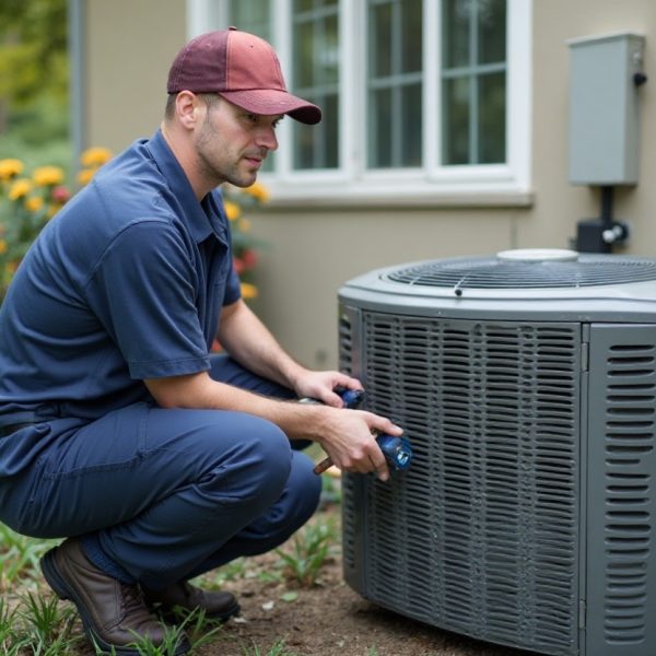 Emergency heat pump repair Glendale technician working