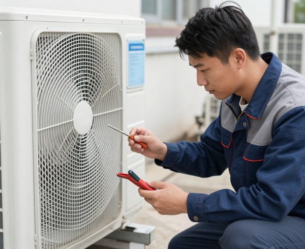HVAC technician diagnosing AC system Pasadena