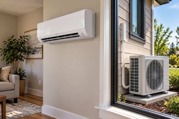 Indoor mini split wall unit with matching outdoor condenser installed at a San Marino home